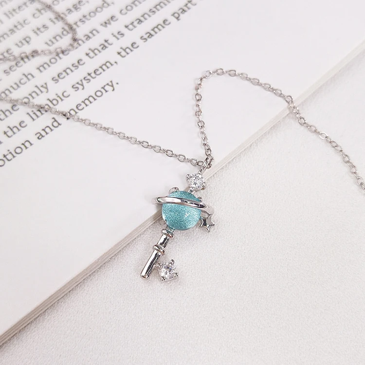

s925 sterling silver necklace female blue universe planet necklace dream starry clavicle chain, Picture shows