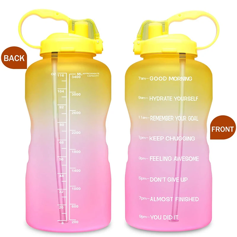 

Everich 1 Gallon Tritan Rainbow Drinking Water Bottle Line Designs Pump with Motivational Time Marker for Children, Customized color