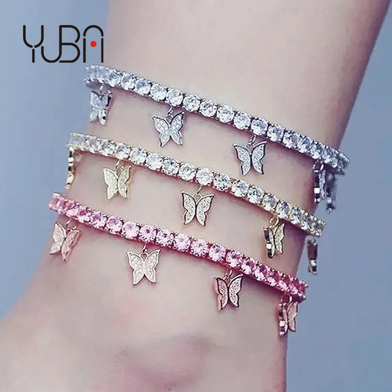 

European Hot Sale Creative Rhinestone Rose Gold Ankle Claw Chain Woman Tassel Butterfly Anklet Bracelets Foot Jewelry, Picture