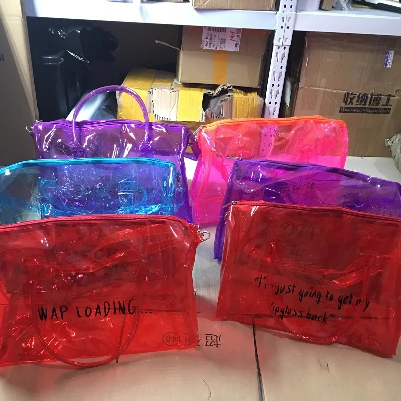 

Cowinner PVC Duffle Bags For Woman See Through Jelly Weekender Tote Bag Spinna Night Bag For Travel Gym, As pic