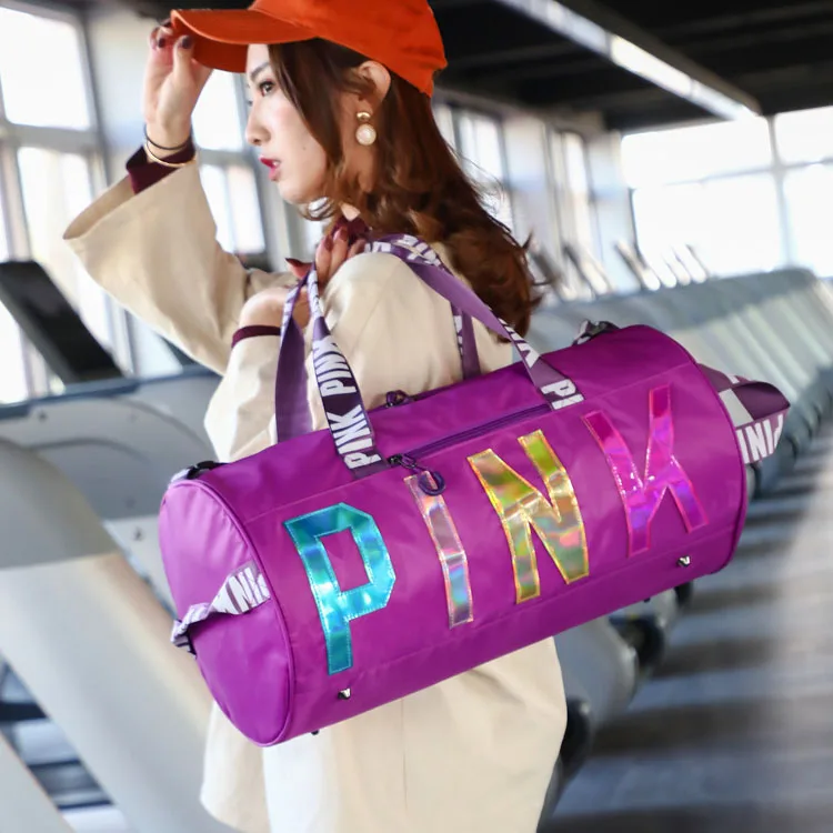 

custom logo pink sport tote gym bag outdoor travel waterproof duffle bag