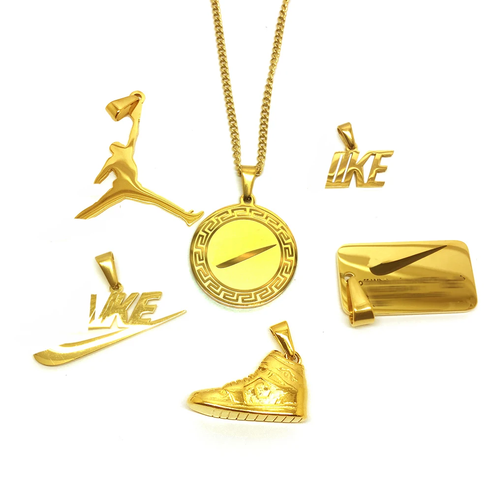 

Custom Gold Swoosh Tick Necklace Various Hip Hops Jewelry Stainless Steel Sport Jordans Shoe Pendant Swoosh Charm