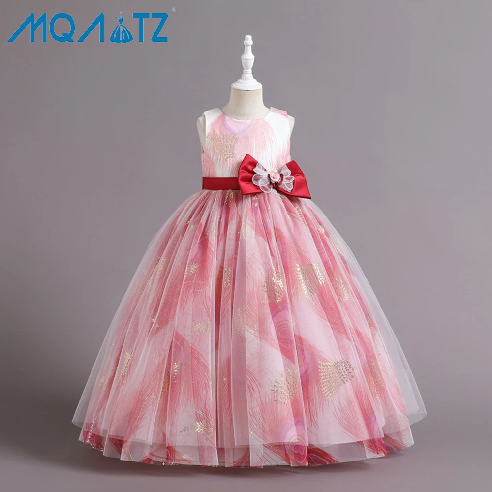 

MQATZ New Products Birthday Party Long Dress Sleeveless girl dress Long Princess flower printed Dress Design L