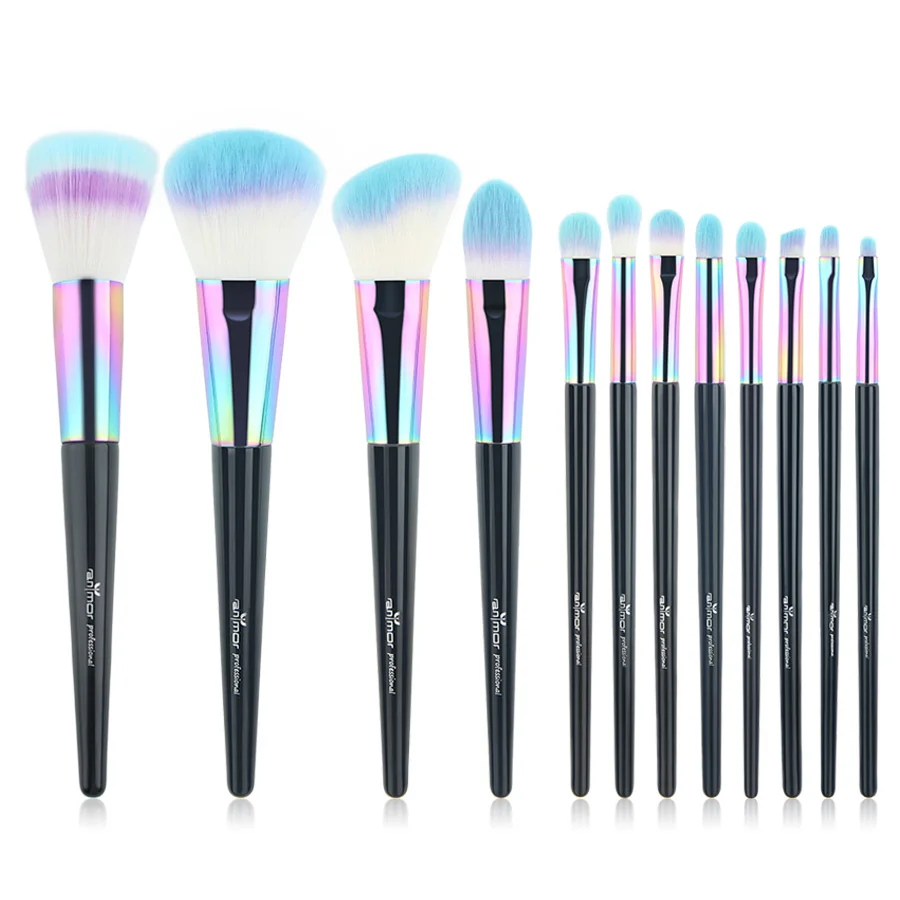 

12Pcs High Quality Private Label Make Up Brush Set Rainbow Professional Makeup Brush, Black