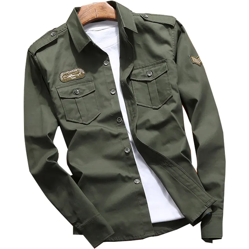 

Military Shirt Pure Color Tops Leisure Comfortable M-5XL Green khaki Blue All-Match Shirt, Blue,green,khaki