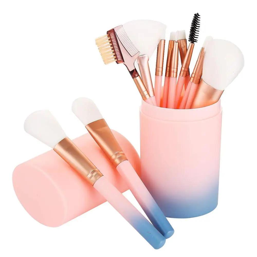 

Professional custom 12pcs Color Gradient Makeup Brushes Set with Plastic Bucket Bin Private Label Printing Logo, Customized color