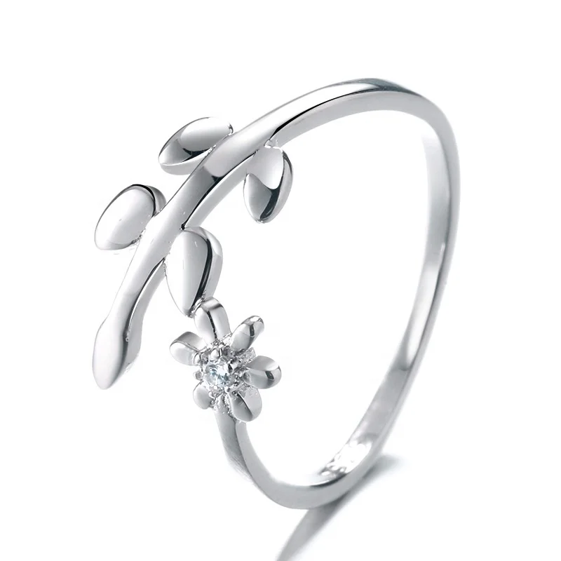 

Flower Jewelry Women Pure 925 Sterling Silver Olive Branch Leaves Ring, White