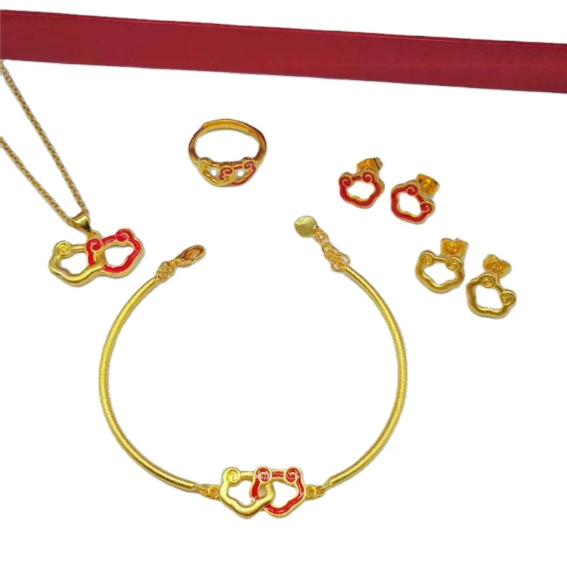 

Vietnam Sand Gold Jewelry Brass Gold Plated Jewelry Xiangyun Four-Piece Set Fashion Accessories Factory Wholesale