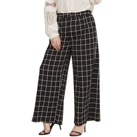 

OEM Breathable Wide Leg Plaid Ladies Trousers Casual Pants Loose Plus Size Women Pants