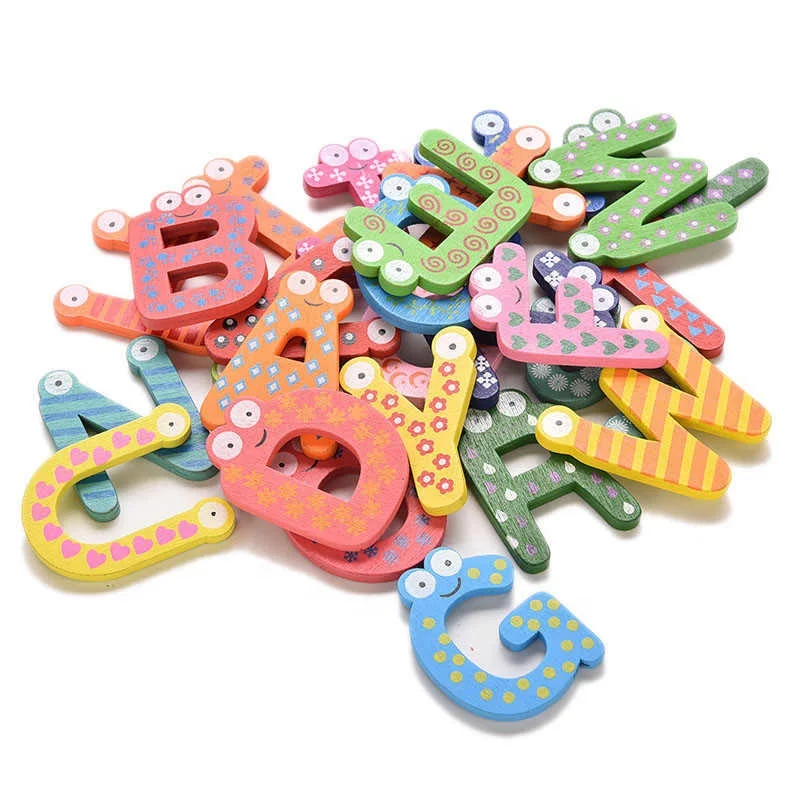 

26Pcs Cartoon Fridge Wooden Magnet Baby Child Toy Puzzle English Educational Toy Alphabet 26 Letters