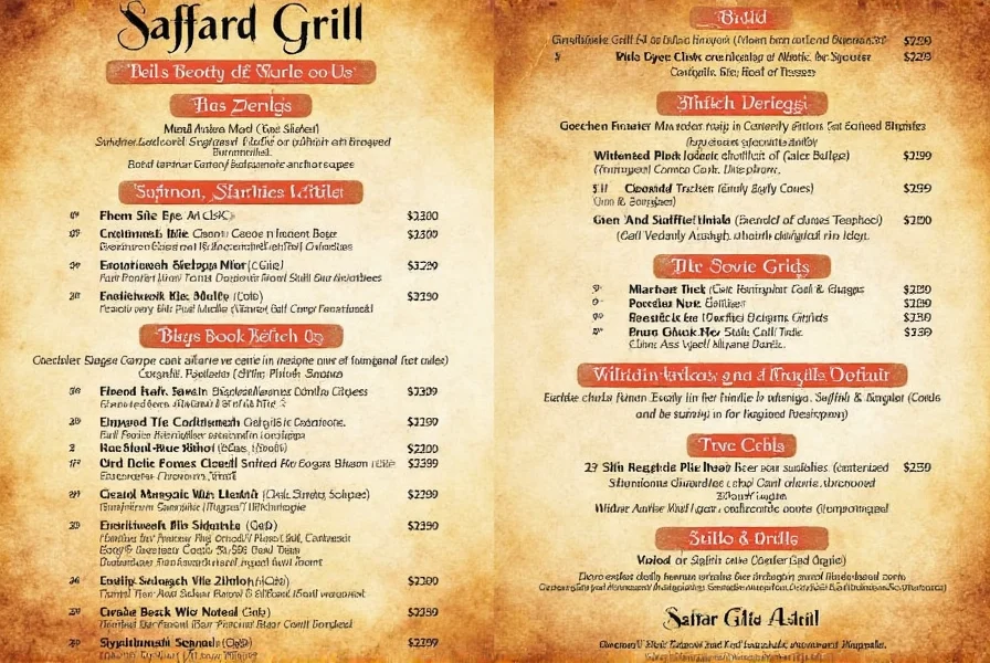 Saffron Grill restaurant interior showing traditional Middle Eastern decor with dining tables