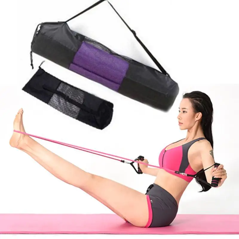 

New Convenience Black Portable Yoga Mat Bag Nylon Pilates Carrier Mesh Center Adjustable Sport Tool Style