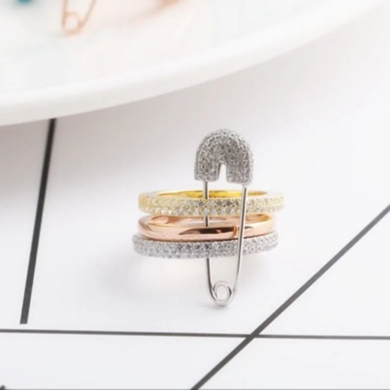 

Fashion Jewelry,Creative Three Rings Detachable Pin Design Micro Pave Set Clear Cubic Zirconia Stack Women Ring for Women