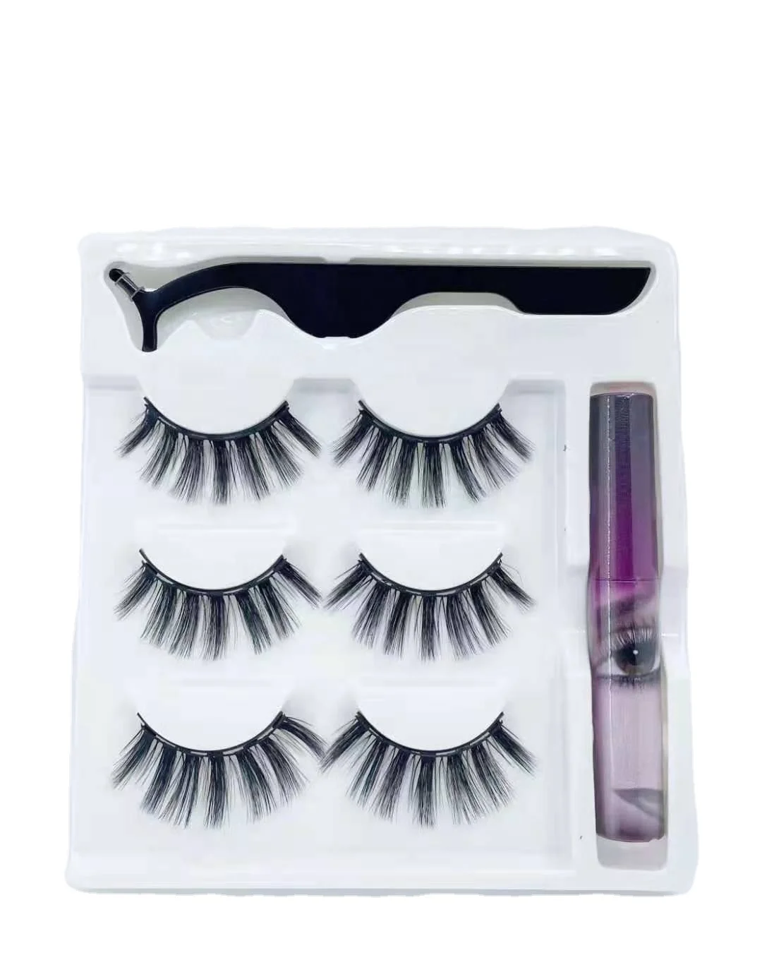 

Custom logo packaging box magnetic eyeliner glue private label false silk magnets eyelashes eye lash tweezer set 3 pairs