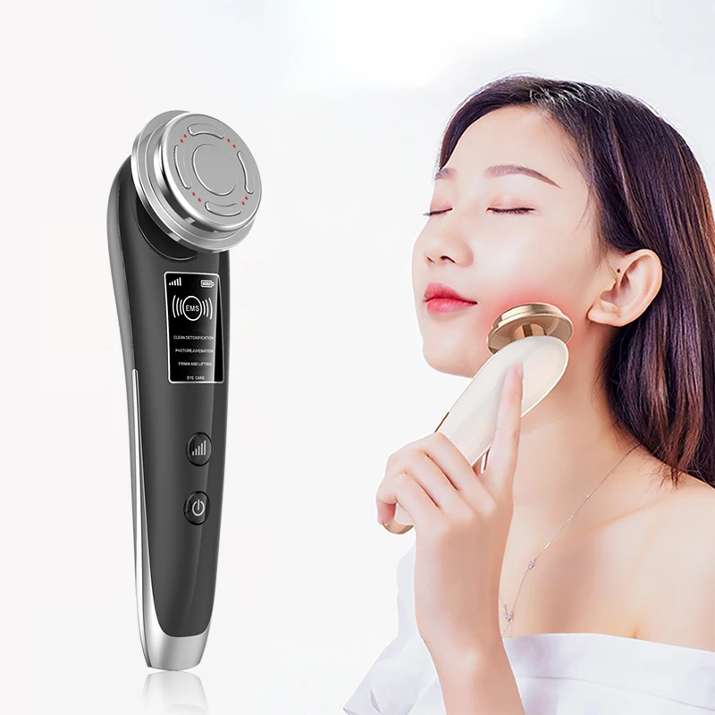 

RF&EMS Radio Frequency LED Light Photon Therapy Face Skin Care Tightening Machine Ion Microcurrent Mesotherapy Facial Massager, White, black, pink