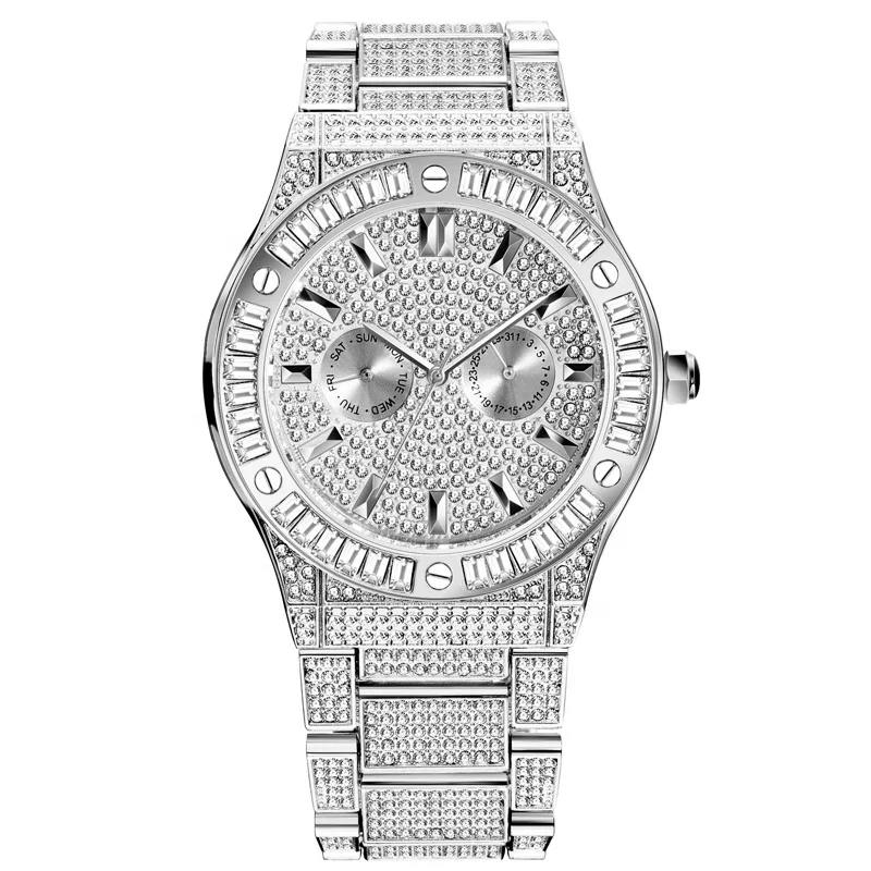 

RTS Wholesale Hiphop Luxury White Gold Baguette Lab Diamond Watch Men