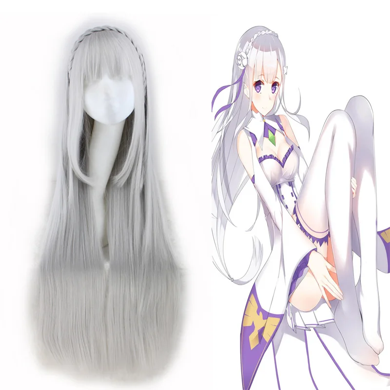 

Emilia Re Zero Women Long Straight Anime Cosplay Party Halloween Synthetic Hair wig