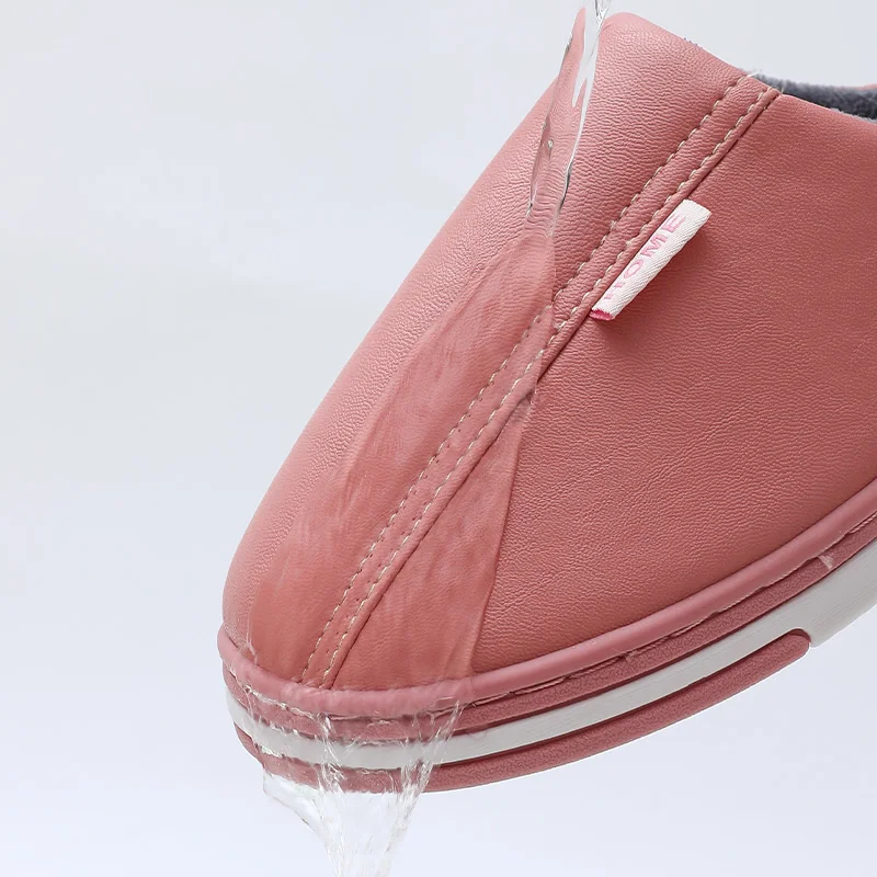 

PU Rubber Indoor Sandals Soft Soled Waterproof Winter Slippers Couple Home Non-Skid Slides, Solid color