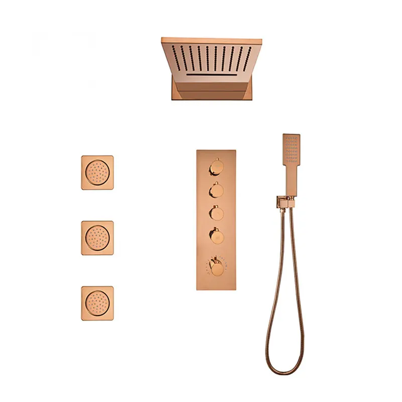 

Hotel Rose Gold Shower Bath Mixer Wall Mounted Thermostatic Shower Faucet Set