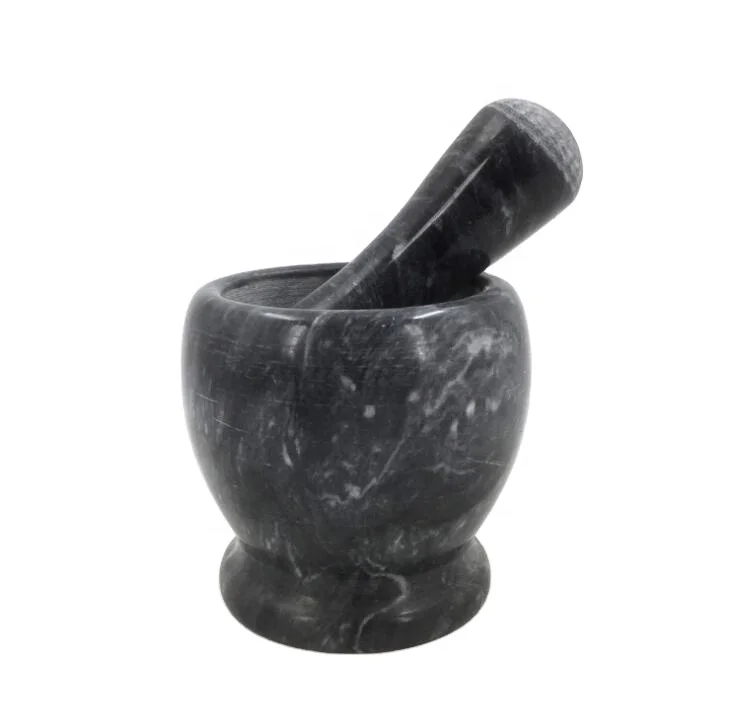 

Natural marble stone mortar & pestle in herb and spice tools, Black, grey, green,white