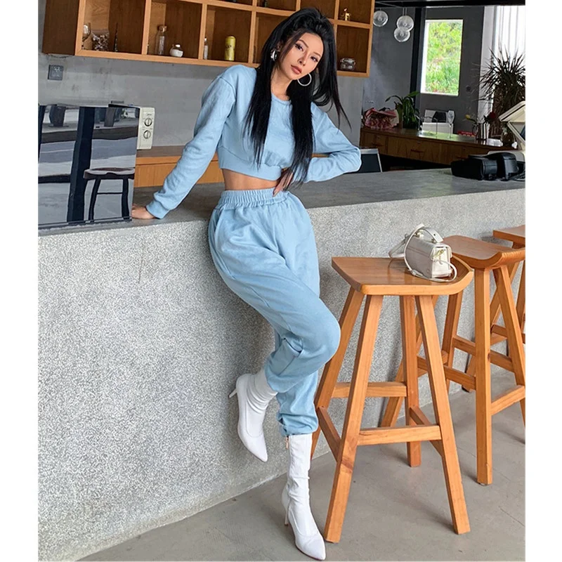 

2022 jogger jumper Gym Custom Workout 2 piece women set crop top oversize hoodie women sweatshirt