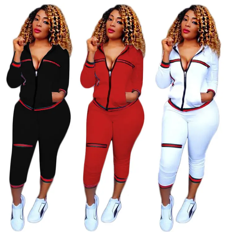 

Sports suit fashion Ribbon ribbed casual sports suit ladies sportswear 2020, Customized color/as show