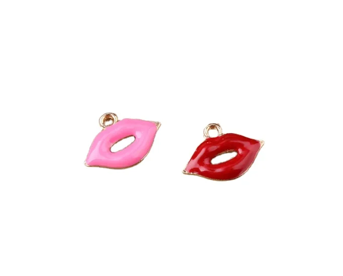 

fashion lady color enamel lips charms DIY metal sexy lips charms for bracelet necklace lips girl woman jewelry accessories