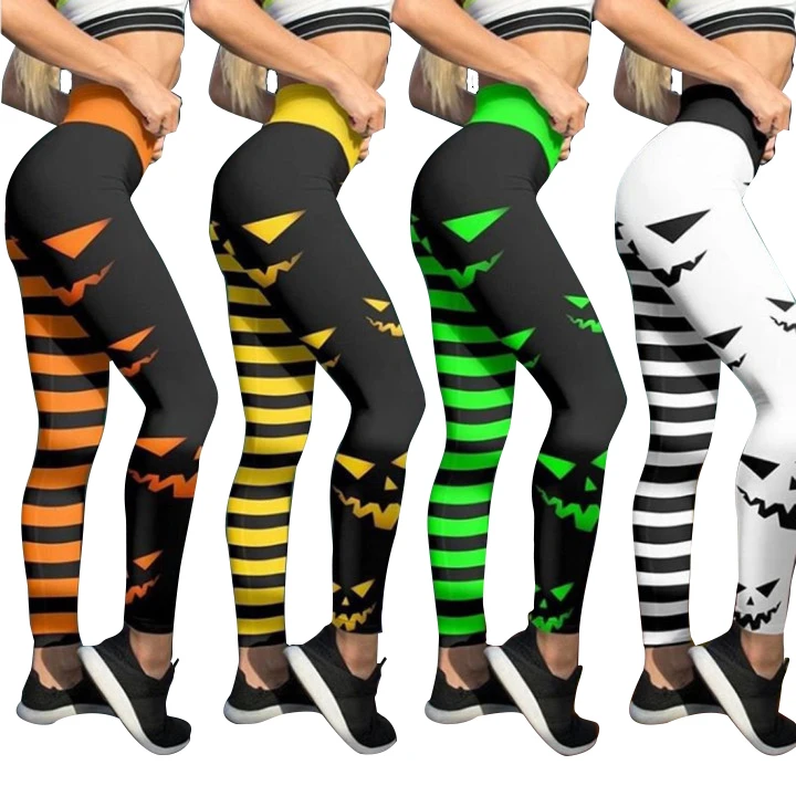 

2021 New Halloween Costume Sports Tight Pants Fashion Patterned Skeleton Custom Printed Seamless Leggings
