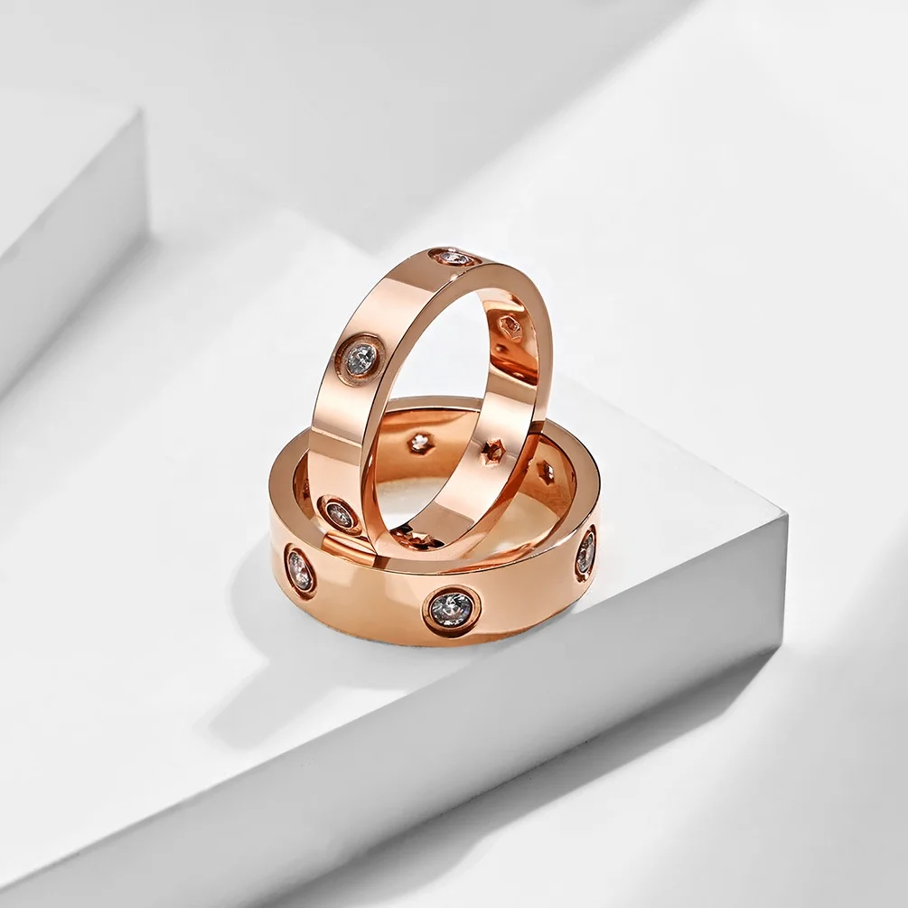 

Hot selling high quality couple 18k solid gold ring gold-plated jewelry diamond engagement couple ring, Picture shows