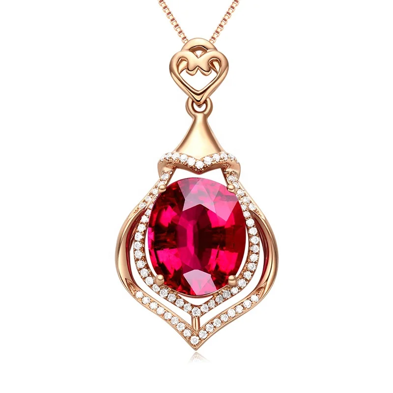 

Rose Gold Necklace Ruby Pure Natural Stone Pendant for Women Red Topaz Wedding Bizuteria Gemstone Pendants