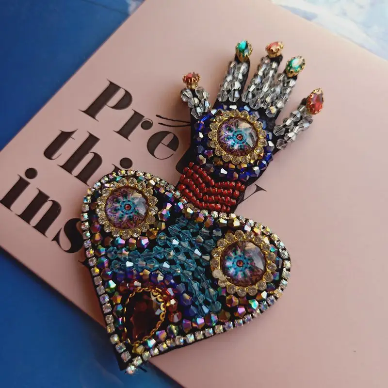 手工串珠刺绣爱手修补程序,刺绣珍珠晶体卡通用具,鱼补丁,jingyi