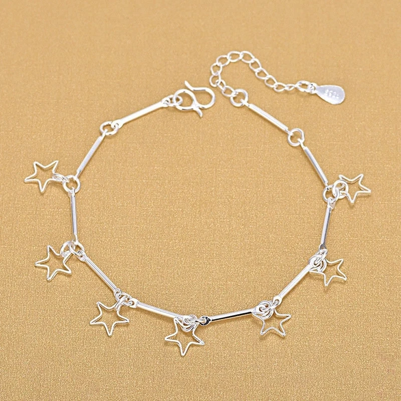 

Bijoux Wholesale Women Handmade 925 Sterling Silver Link Chain Hollow Star Charm Bracelet Birthday Gifts Jewelry