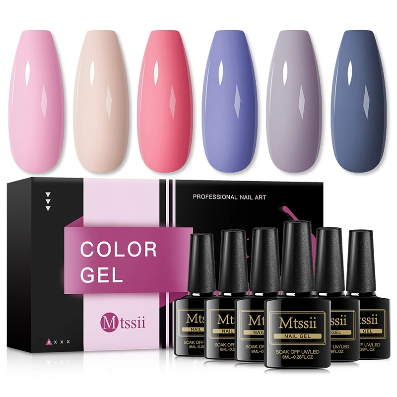 

New 8ml 6pcs Colors Pink Spring Organic Popular Soak Off Oem Gel Nail Polish Set, 6colors