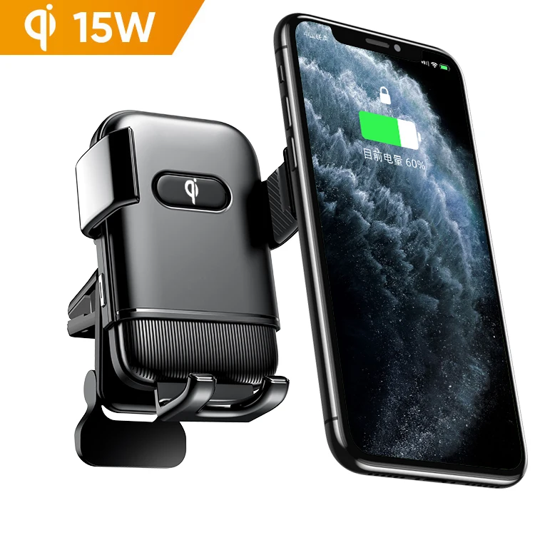 

Built-in Battery Auto-clamp Leading 15W Qi Fast Charge Universal Wireless Car Charger Mount for iPhone 11/11 Pro/XR/XS/X/8