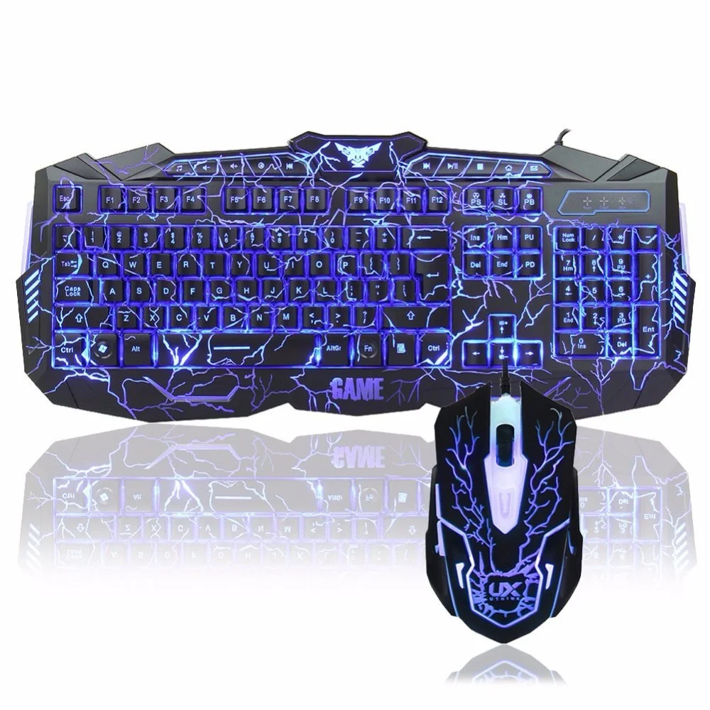 

Hot OEM LED Tri-Color Backlit crack wired PC Computer USB game Gaming Keyboard and mouse combos RGB, Black