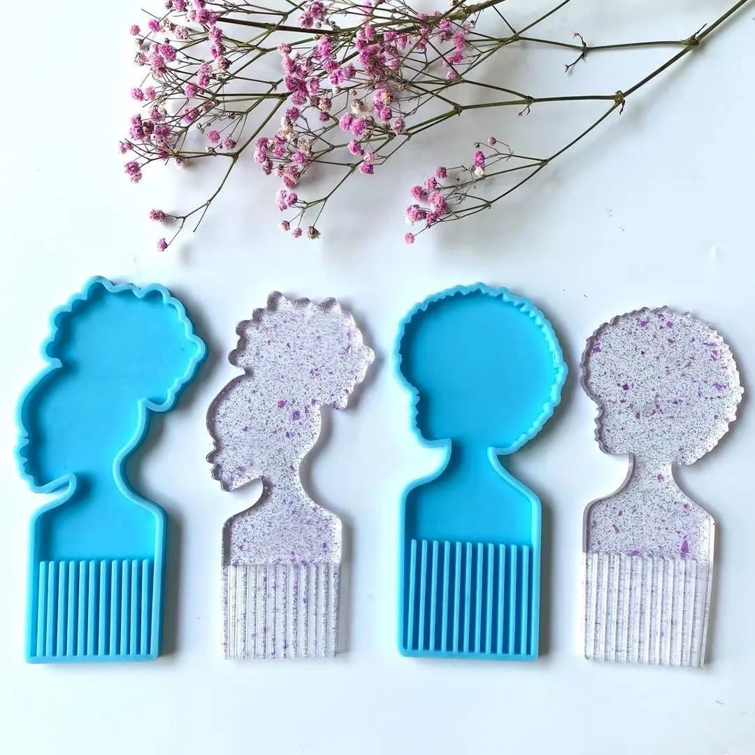 

DIY Shiny Women Head Hair Pick Mold Afro Beauty Female Comb Silicone Reisn Molds, Blue