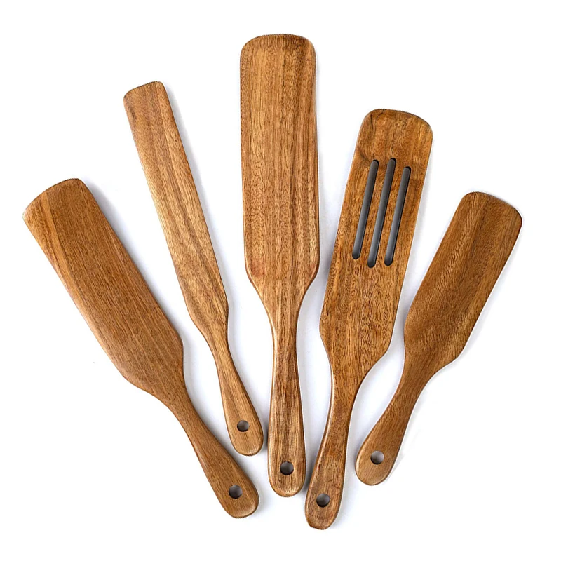 

5 Piece Spurtle Kitchen Utensils Natural Acacia Wood Wooden Kitchen Tools for Cooking Baking Mixing