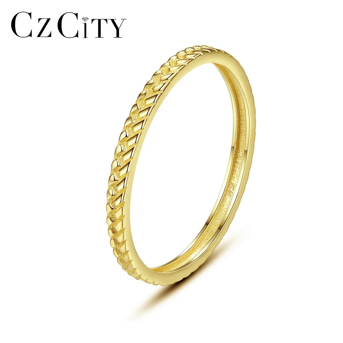 CZCITY 14K Gold Plated Single Round Initial Ring Silver 925 Fashion Rings 2023 Metal Band Classic Design