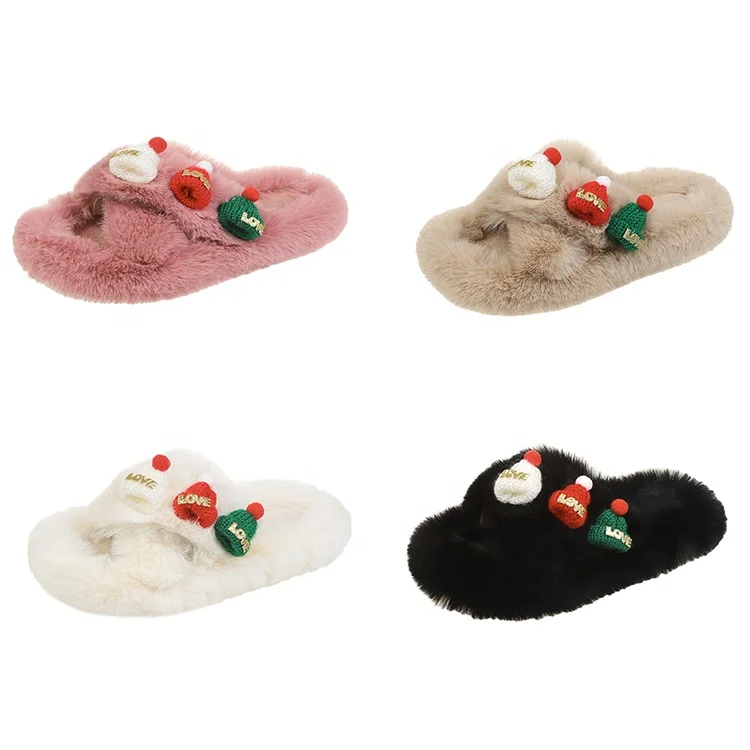 

Xmas Fashion Winter Slippers Ladies Comfortable Casual Sandals Cartoon Warm Bedroom Slippers Fur Sandals