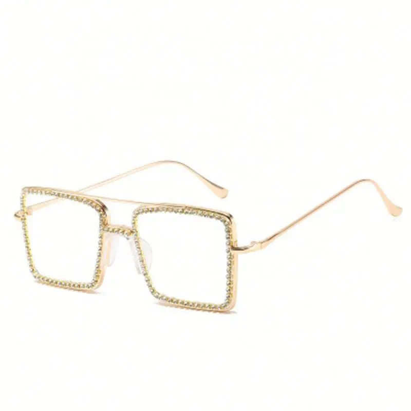 

Jhsport Squared Transparent Rhinestone Sunglasses Women Oversize Men Diamond Glasses, 6 colors