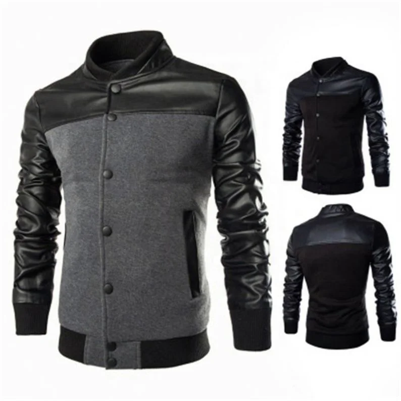 

Designer Style Leather Baseball Men's Jackets, Black/dark gray