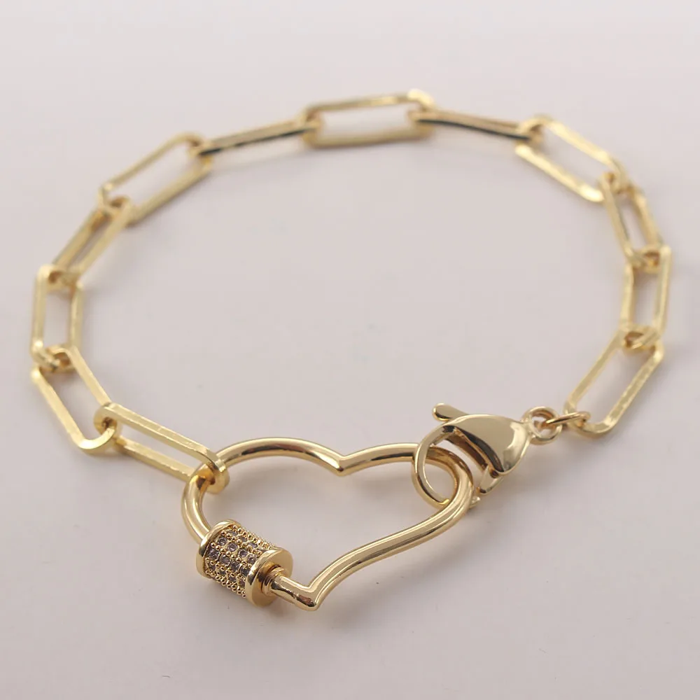 

MHS.SUN Irregular Zircon Hollow Heart Bracelet For Women Girls Fashion Chunky Chain Bracelets Luxury Gold Color Gifts Jewelry