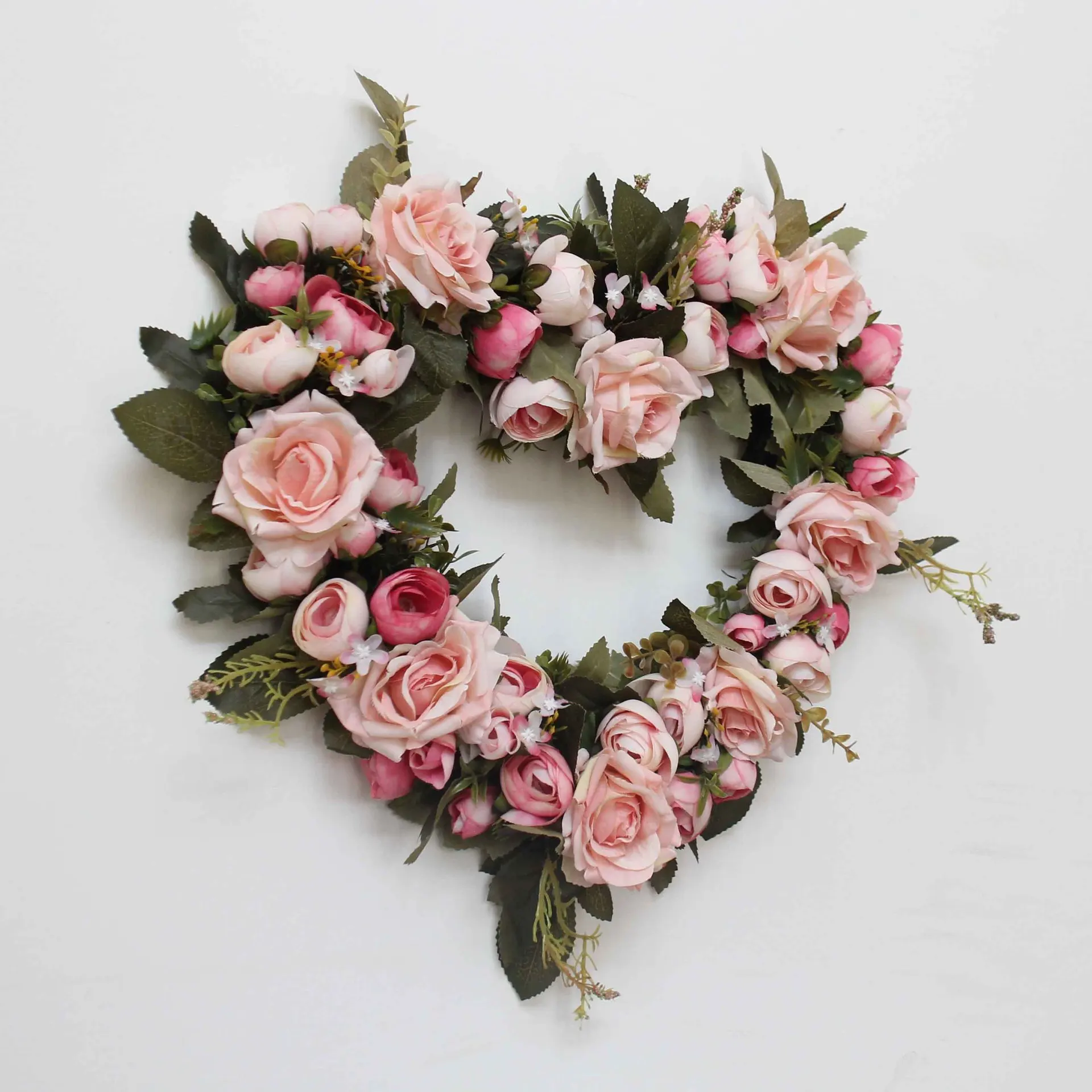 Vintage Art Simulation Flowers Wreath Heart-shaped Garland Party Decor Q9J4 