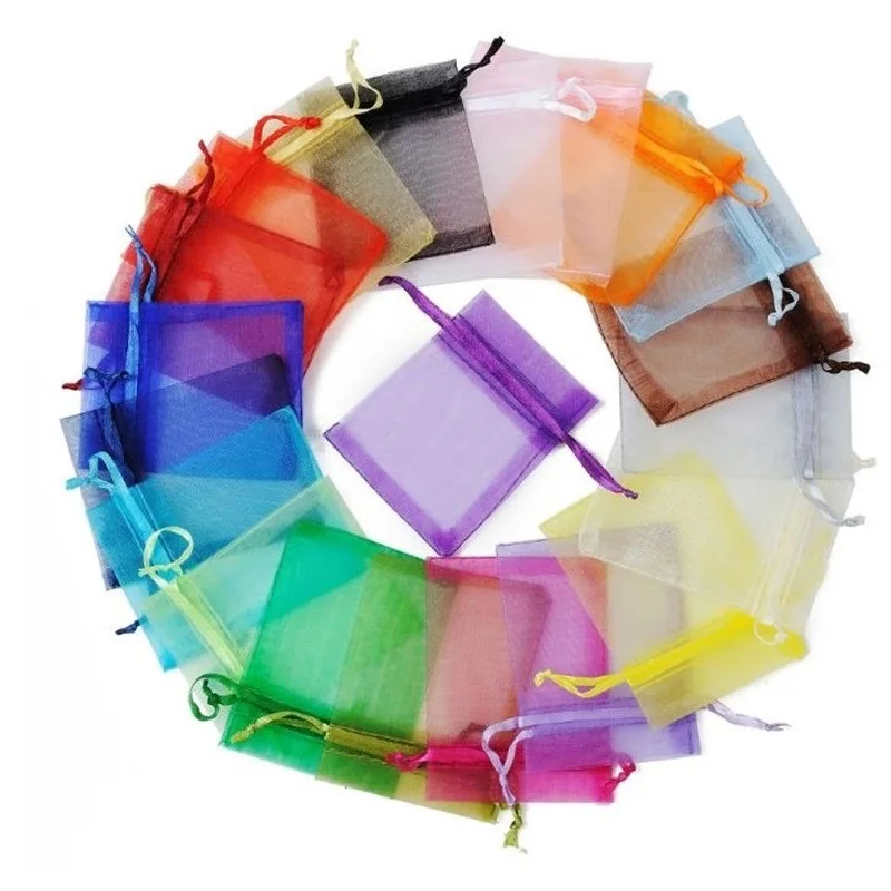 

30x40cm 24 colors Custom Logo Drawstring Gift Pouch Jewelry Mesh Packaging Organza Bag