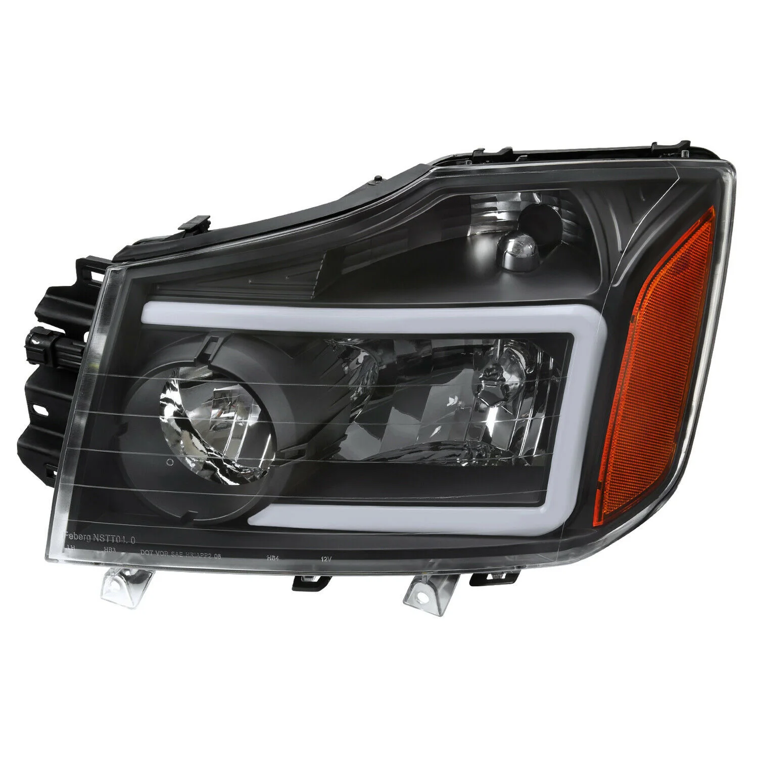 

For 2004-2015 Nissan Titan Pickup Black Headlights Turn Signal LED Strip Bar