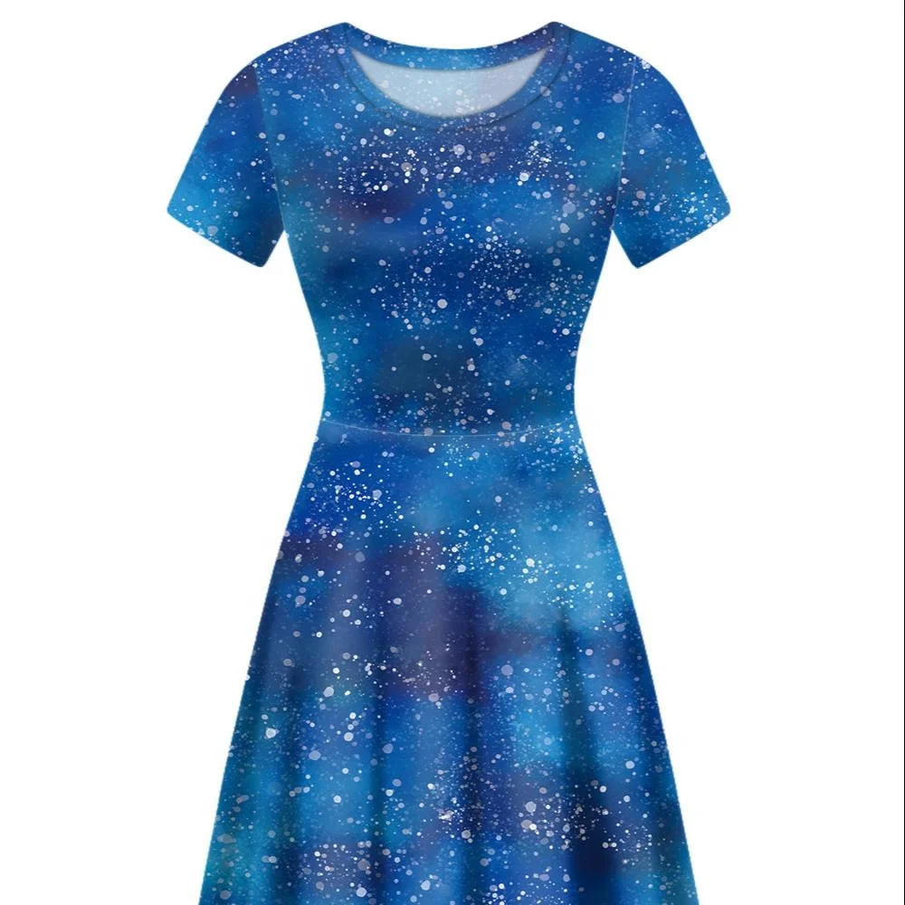 

Customizable pattern star universe European and American women's new short-sleeved dress skirt large size
