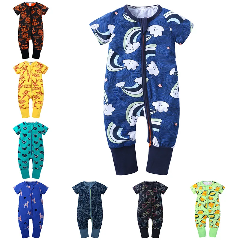 

Toddler One Piece Clothing Short Sleeve Two -Way Separating Zip Romper Baby Girls Jumpsuit Clothes Baby Boys Sleepwear Clothes, Picture shows