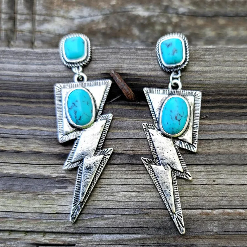 

Wholesale European And American Jewelry Boutique Cute Vintage Turquoise Lightning Earrings
