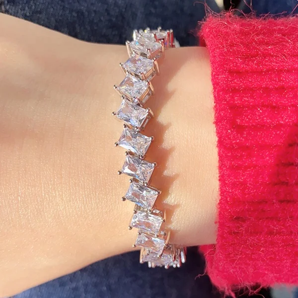 

Luxury square diamond tennis bracelet white gold plated cubic zirconia women charm bracelet for ladies