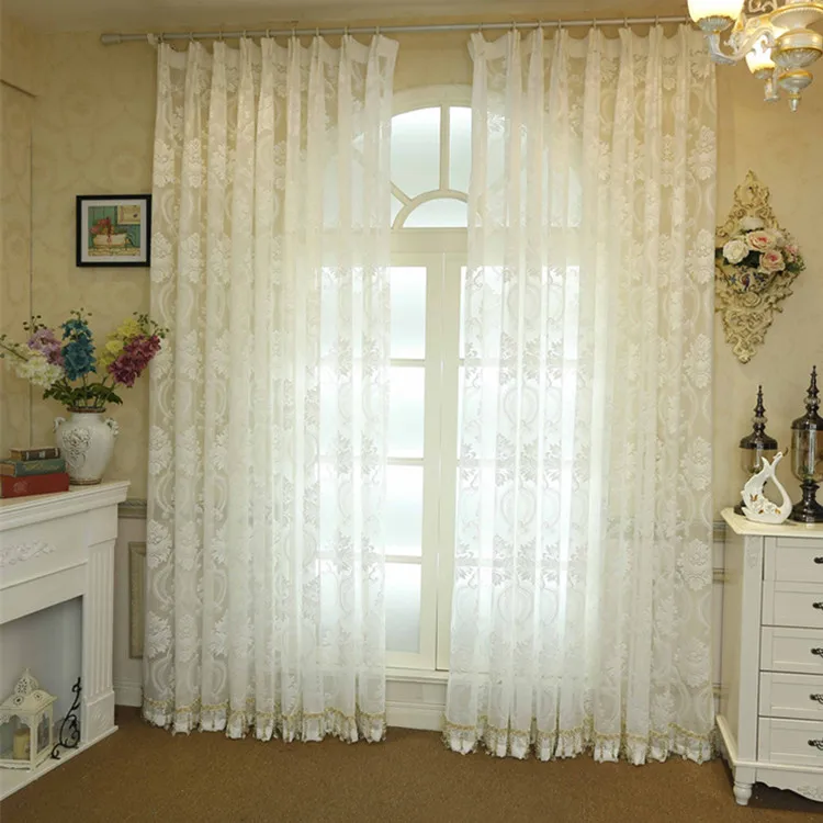 European Embroidery White Window Screen Princess Curtain Sheer Jacquard ...